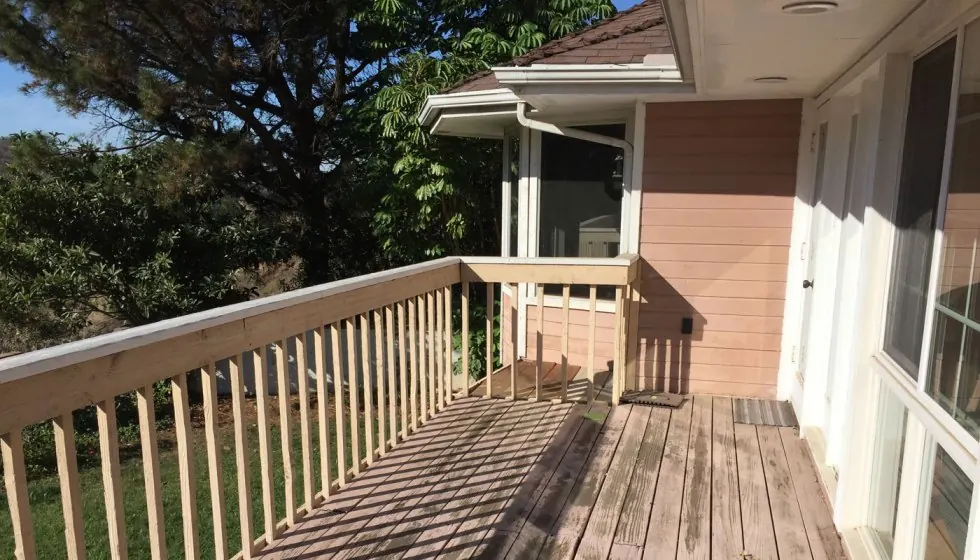 Wooden deck of the retreat house in Brea, California