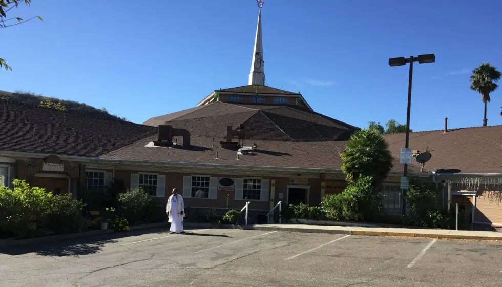 Exterior of the retreat venue building in Brea, California