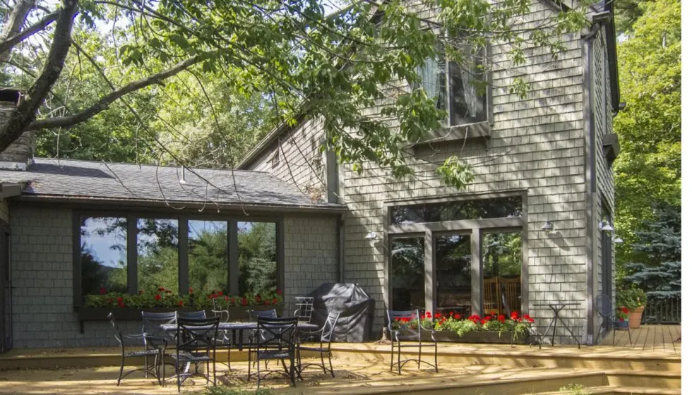 Exterior deck of the retreat house in Woodstock, New York