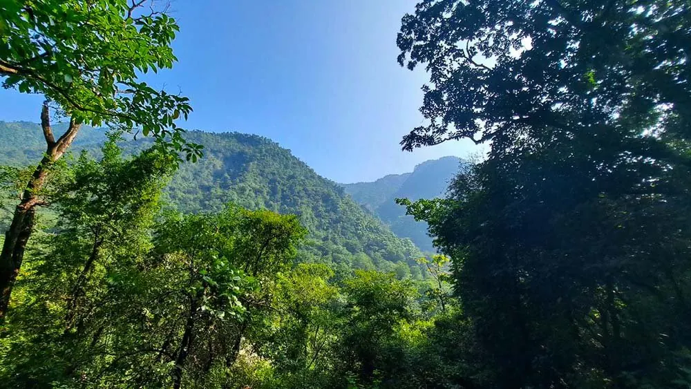 Himalayan mountain scenery near Himalayan Forest Camp, Gular, Uttarakhand, India