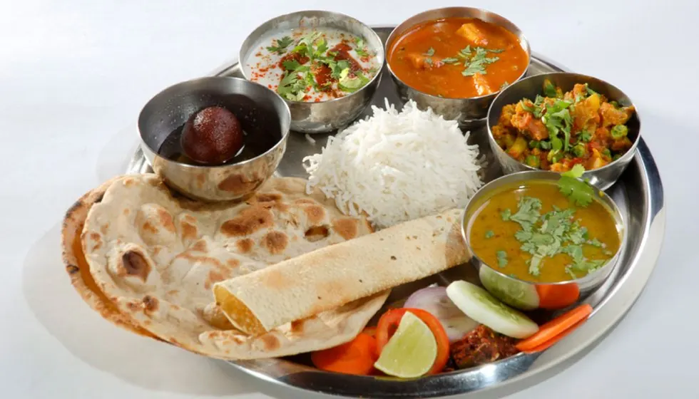 A traditional Indian thali meal served at the retreat